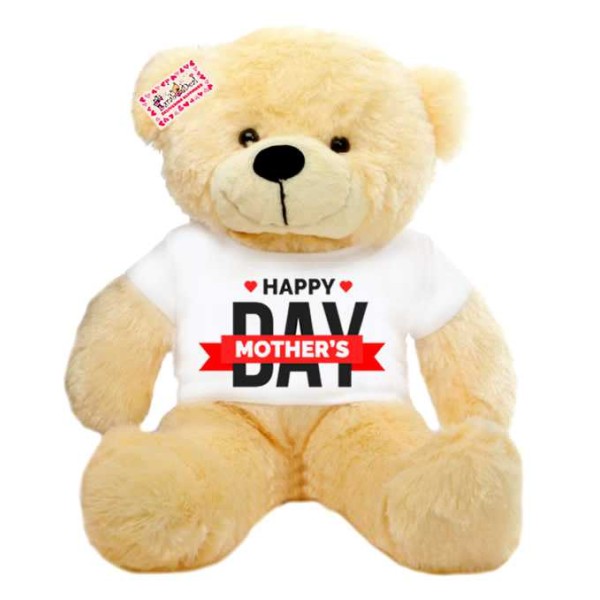 2 feet peach teddy bear wearing Happy Mothers Day T-shirt